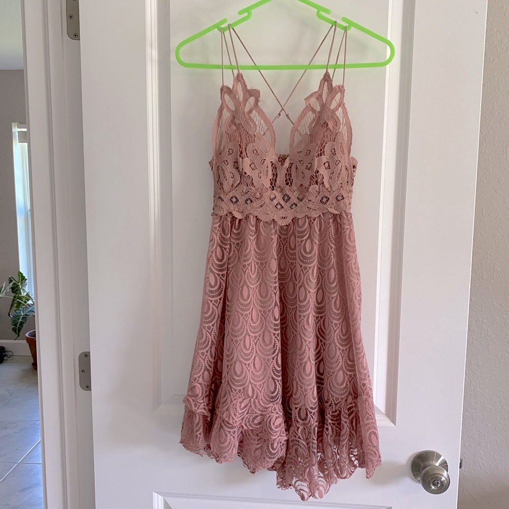 FREE PEOPLE ADELLA LACE BURNOUT SLIP DRESS BALLET SLIPPER PINK